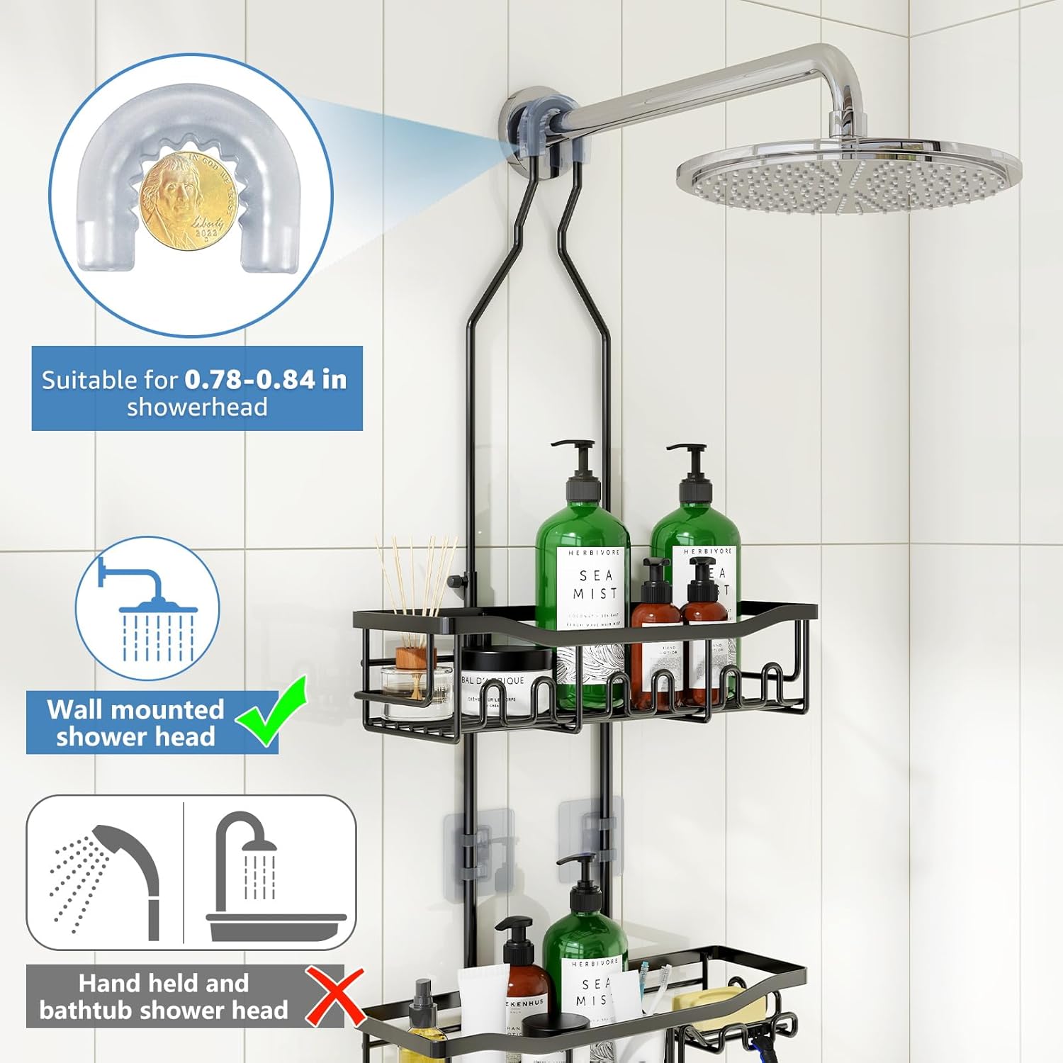 Skiennix Shower Organizer - Upgraded Extended Length, Rustproof Shampoo & Soap Holder | Large Bathroom Caddy