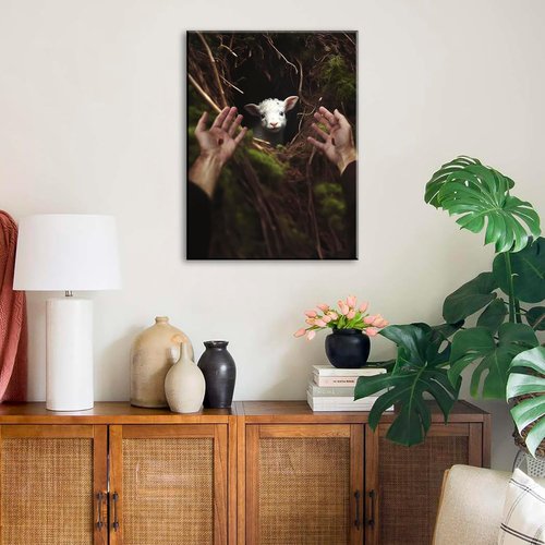 DJSYLIFE Jesus Christ Wall Art - Inspirational Canvas Poster of the Lost Lamb | Modern Religious Decor for Home & Church