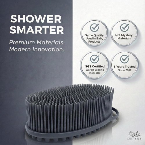 Avilana Premium Silicone Body Scrubber - SGS Certified Dual-Sided Bath Brush for Sensitive Skin | Quick-Dry Exfoliating Loofah Alternative