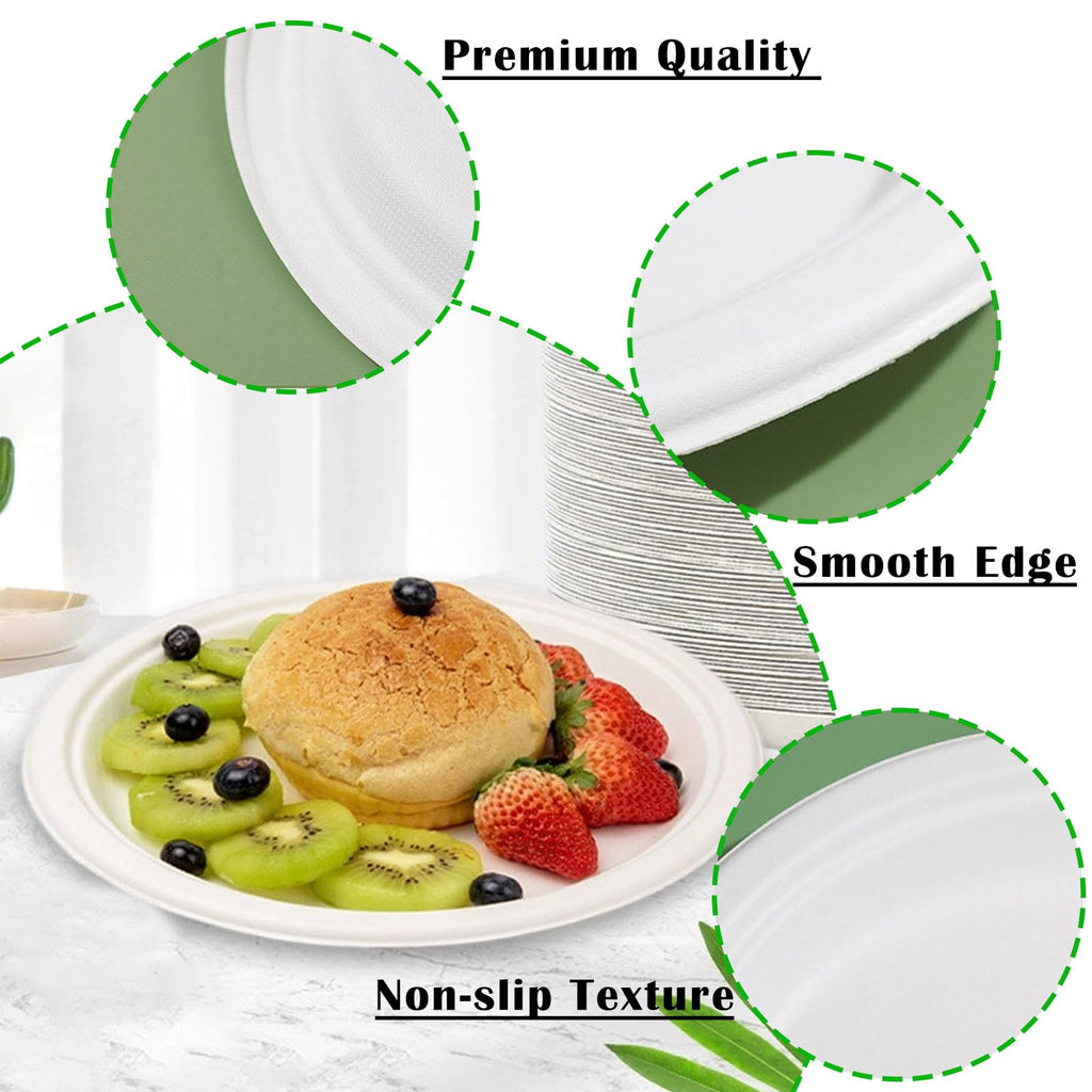 Nexboraque 100 Pack Compostable Oval Paper Plates, 12.5 Inch Disposable Heavy Duty Bagasse Platters White Dinner Plates for Restaurant, Parties, Home, BBQ, Picnic, Christmas