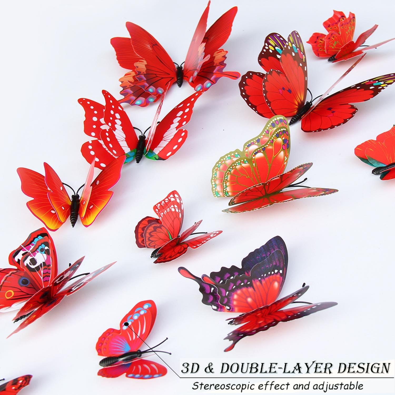 OPSEAM 3D Butterfly Wall Decor - 72 PCS Magnetic Stickers for Party Decorations (Red)