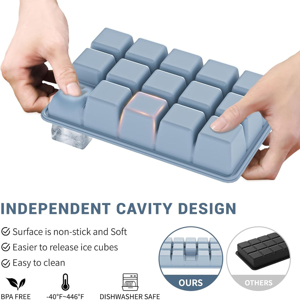 Skiennix Silicone Ice Cube Tray 3 Pack - Easy Release BPA-Free Ice Cube Molds for Cocktails & Whiskey | Blue, Pink, Green
