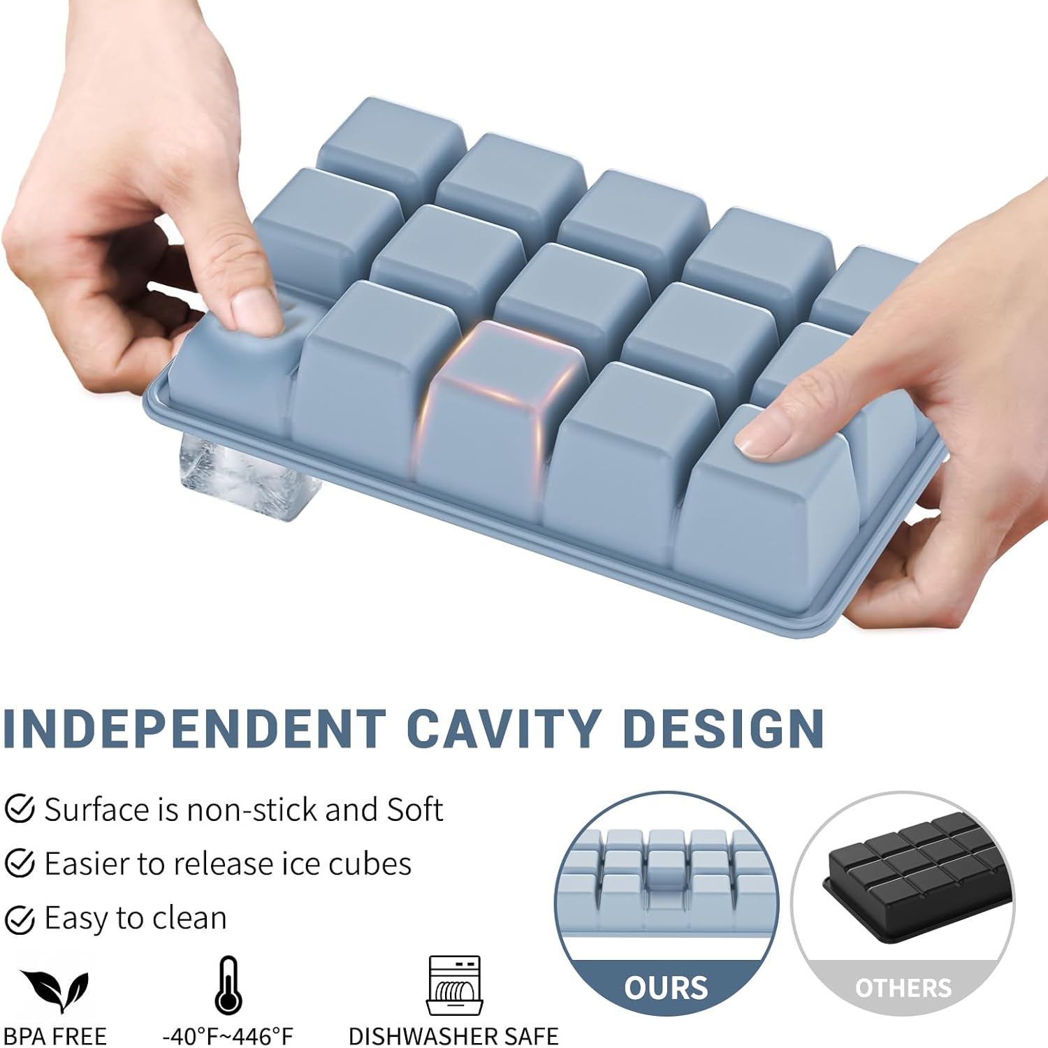 Skiennix Silicone Ice Cube Tray 3 Pack - Easy Release BPA-Free Ice Cube Molds for Cocktails & Whiskey | Blue, Pink, Green