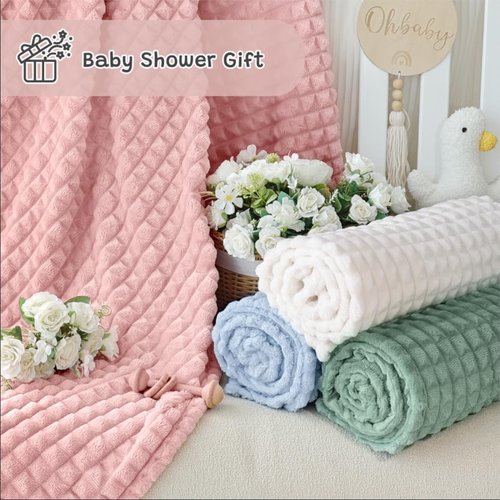 Yameishy Luxury 3D Jacquard Baby Blanket, Flannel Fleece Nursery Blanket with Grid Pattern, 30 x 40 Inch Soft Throw for Infants & Toddlers (Ivory Cream)