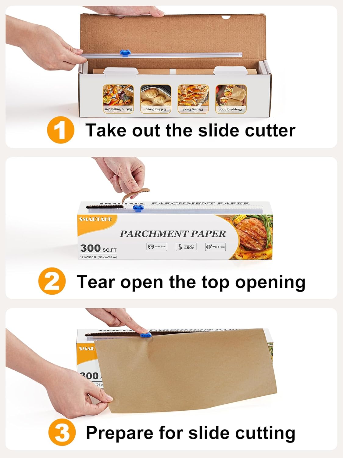 SMARTAKE Parchment Paper Roll - Non-Stick Baking Sheets with Slide Cutter | 12" x 300 ft, Heavy Duty