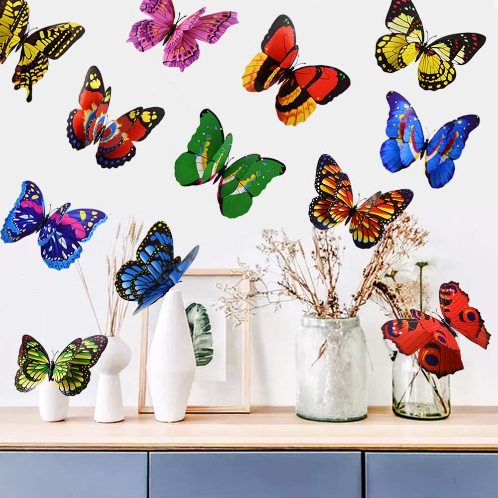 Skiennix 12PCS Giant Butterfly Wall Stickers - 3D Removable Decor for Kids' Rooms & Parties