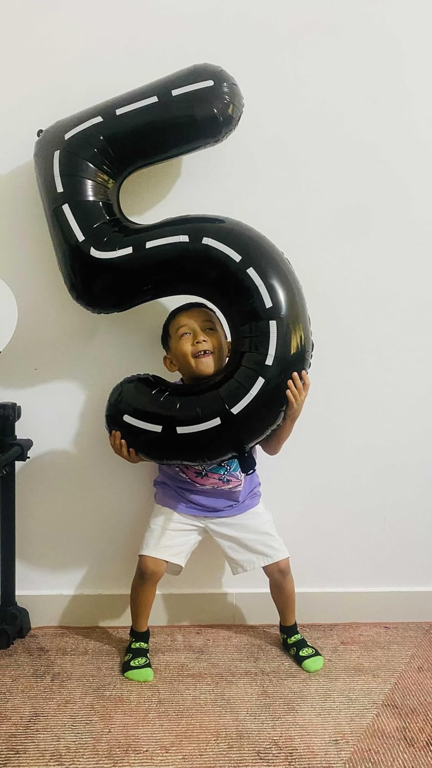 Race Car 9 Balloon - 40 Inch Black Giant Number Balloon for 9th Birthday Decorations