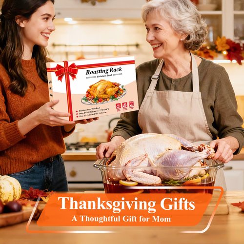 DePango Oval Turkey Roasting Rack,12 Inch Stainless Steel Rack for Thanksgiving Christmas Gifts, Non-Stick Wire Rack Safe for Thanksgiving Turkey, Roasting and Cooling