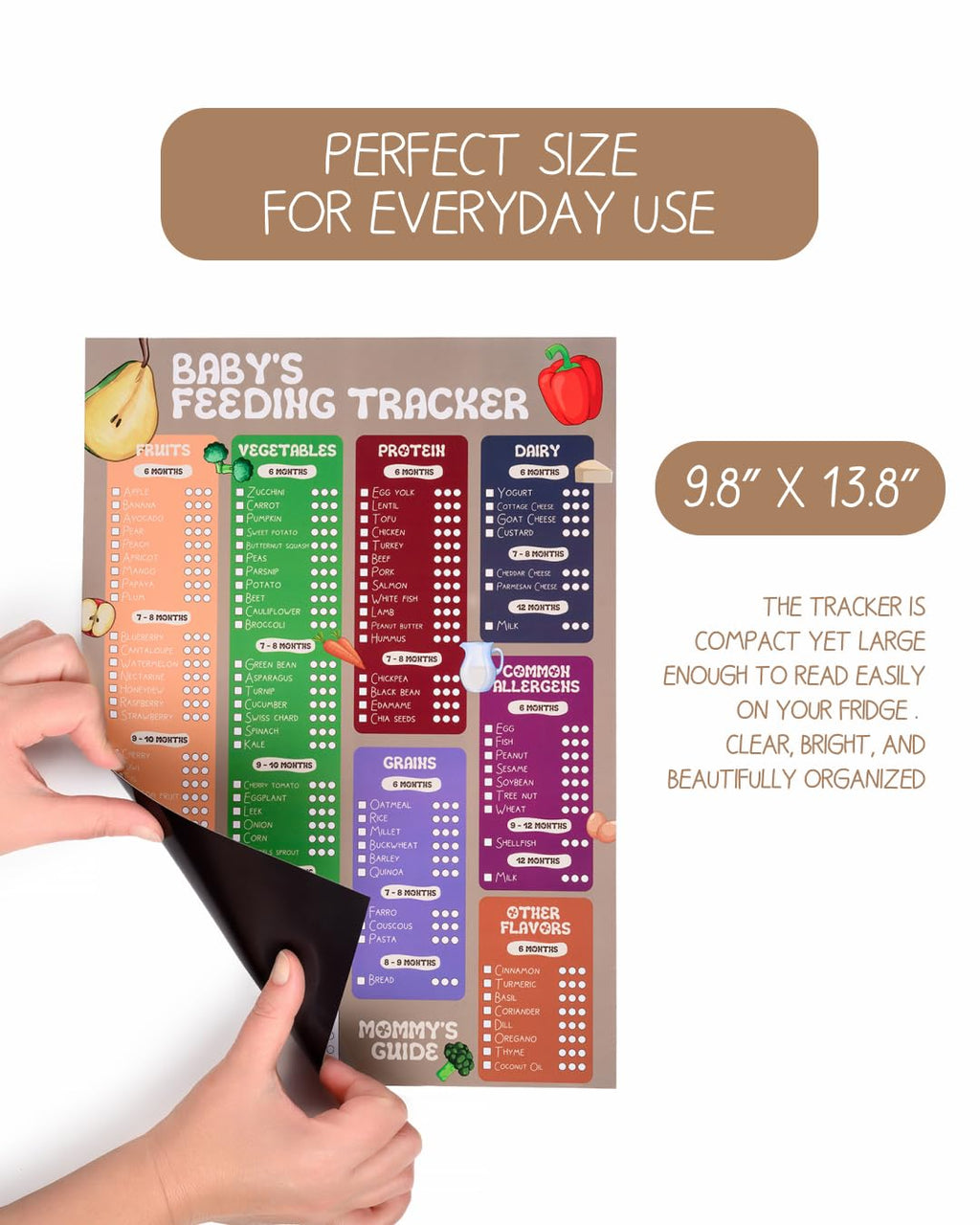 Baby Food Tracker Magnet Board, Baby Food Chart for Fridge - 101 Foods Before 1 Checklist Magnet, Glossy Laminated Monthly Baby First Food Tracker with 2 Magnetic Markers & Baby Food List - 35 x 25 cm