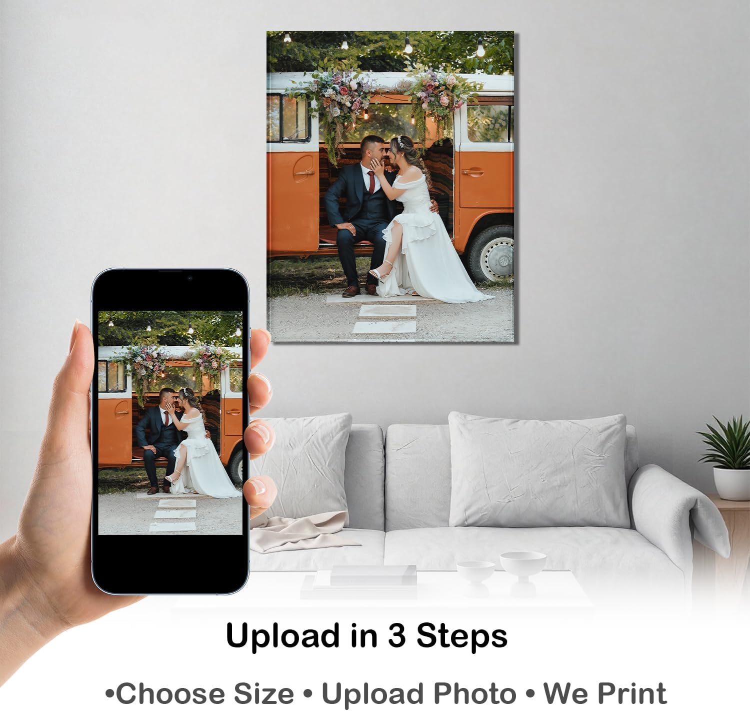 P&L ART Custom Canvas Wedding Photo Print - Romantic Vintage Van Portrait | 8x10 Gallery Wrapped Decor