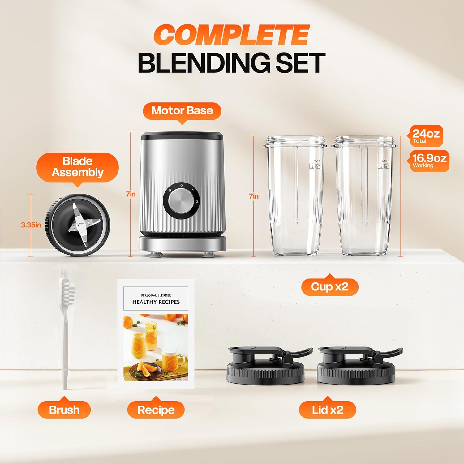Turelar Portable Personal Blender - Smoothie Maker with 2 x 24oz Cups & Extra Lid | Ideal for Juices & Baby Food