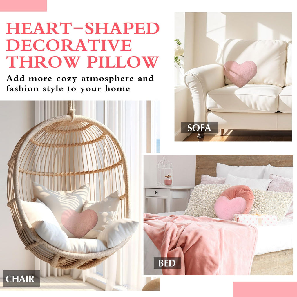 AceOrbit Valentine's Day Heart Mini Pillow 13"x10" Cute Faux Rabbit Fur Decorative Mini Throw Pillow for Bed Couch Cushion Women Valentine's Day Home Decor(Pink)
