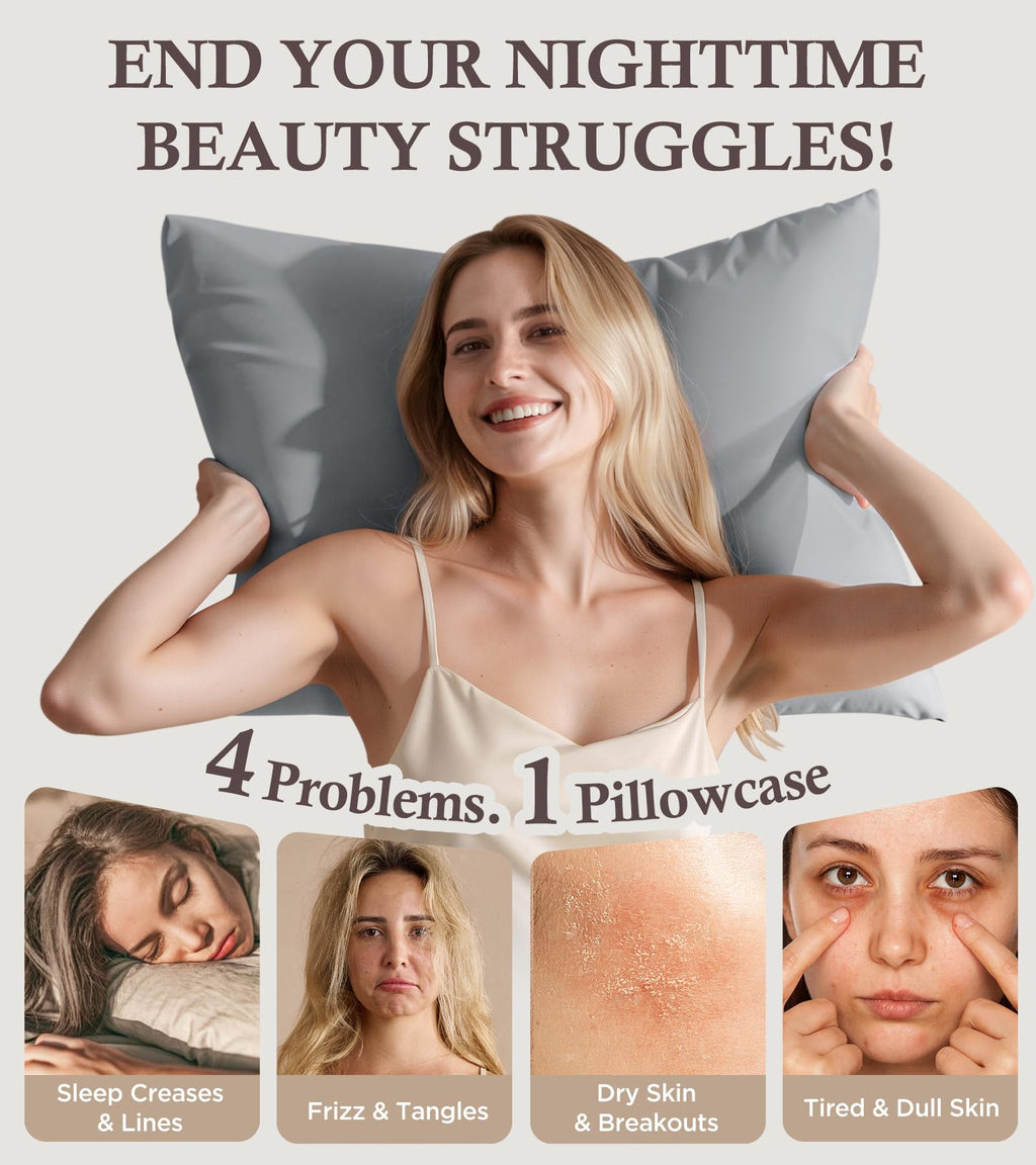Instant Chill Cooling Pillowcase for Hot Sleepers, 2% HA Infused Pillowcase Hydrates Skin & Hair, Reduces Wrinkles & Frizz, Softer Than Silk Pillow Cases, Pillow Covers Standard (Light Gray, 1 Pack)