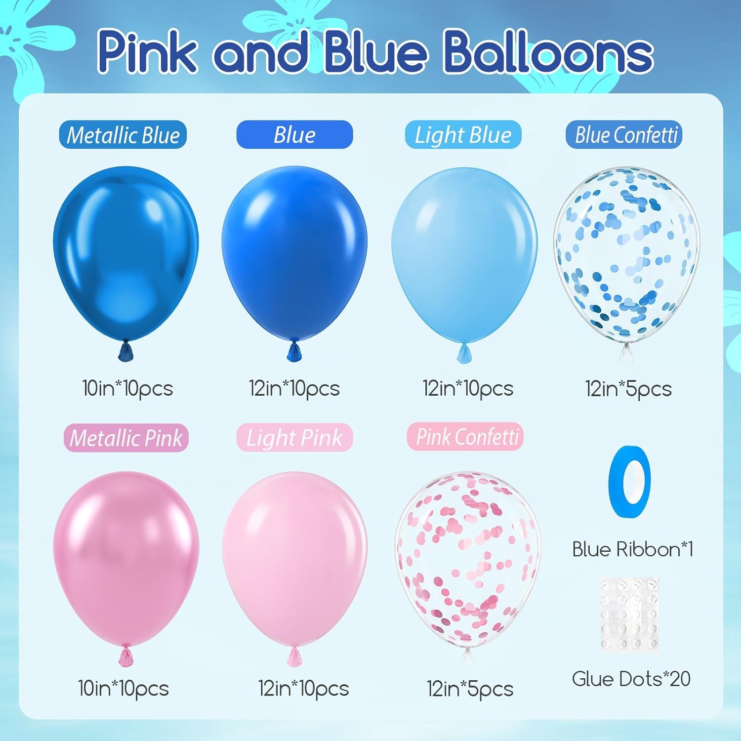 Skiennix 60pcs Pink & Blue Balloons - 12-Inch Metallic Confetti for Gender Reveal & Baby Shower Decor