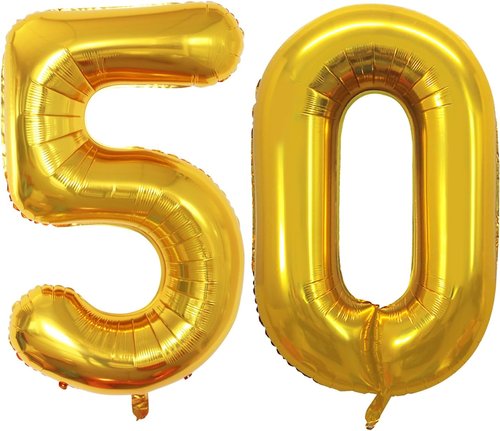 GOER 50th Birthday Balloons - 42 Inch Jumbo Gold Foil Helium Decorations for 50th Anniversary