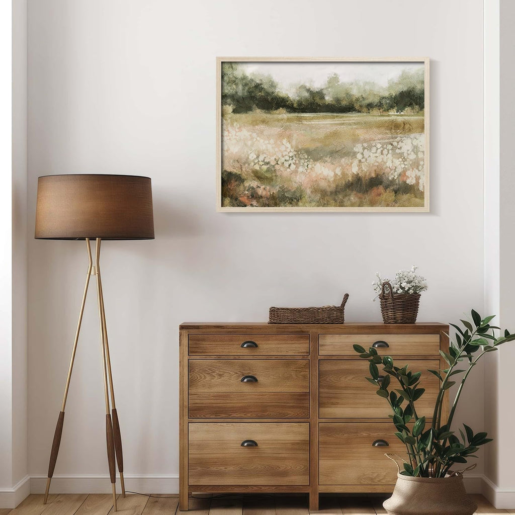 Skiennix Framed Canvas Wall Art - Rustic Field Landscape Print | Vintage Country Nature Artwork 12x16 Inch