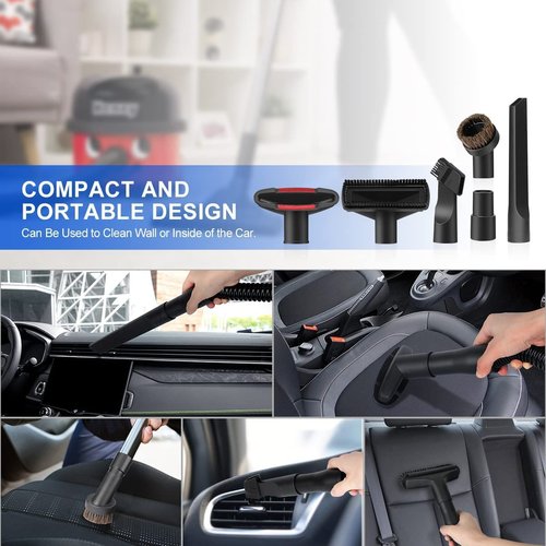 12PCS Universal Vacuum Attachment Kit Wet Dry Plastic Vacuum Hose Adapter 1-1/4" Vacuum Cleaners Accessories with Horse Hair Brush Extension Wand Flexible Crevice Tool Adapter for Shop Vac Accessories