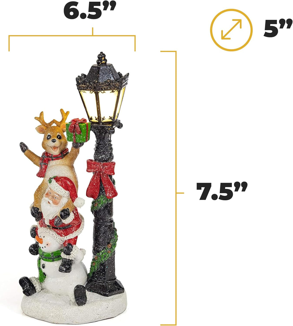 VP Home Light-Up Santa Figurines Trio - Festive Resin Christmas Decorations with LED Lights - 4 x 4 x 15 Inches