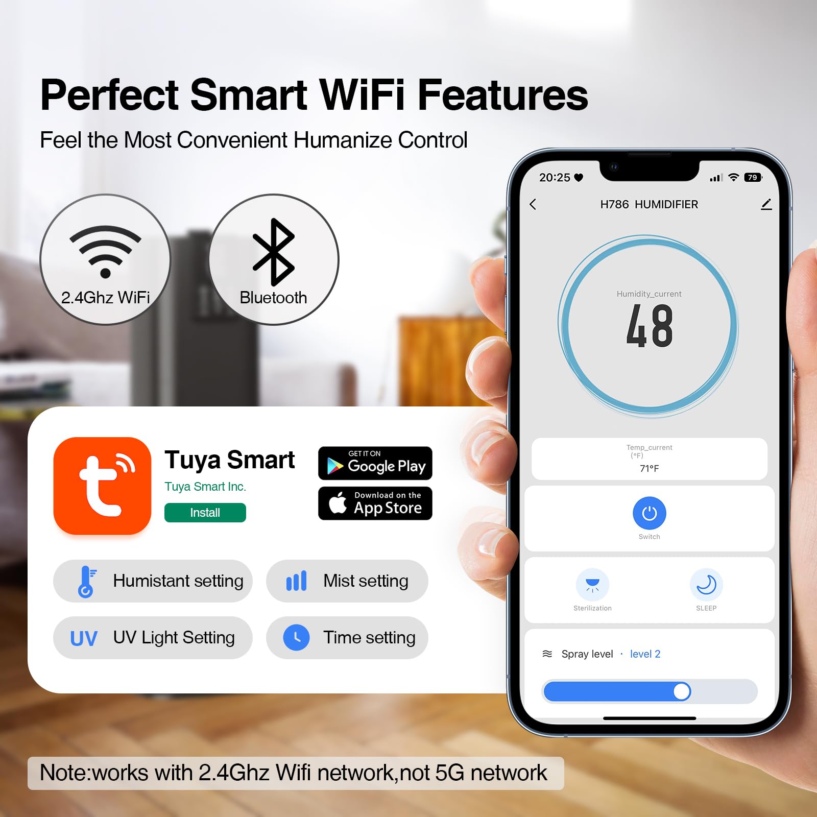 Smart Humidifiers Large Room Bedroom Home, 2.11Gal(8L) Quiet Top Fill Cool Mist Humidifier, Smart App & Remote Control, 3 Speed Humidifier with 360° Nozzle, Humidity Setting for Baby Office(Blue)