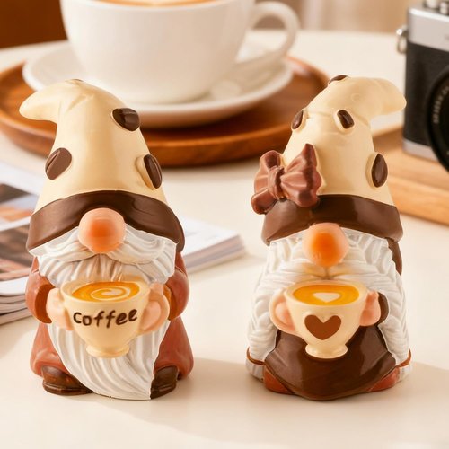 Exasinine Coffee Gnomes - Adorable Resin Figurines for Kitchen Decor & Tiered Tray | 2-Piece Set