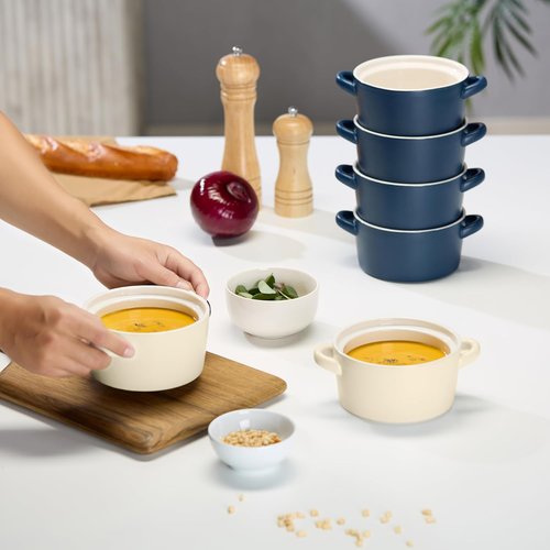 Kook Soup Crocks - Ceramic Stackable Bowls | Oven, Microwave & Dishwasher Safe, 18 oz, Set of 4 (Ivory)