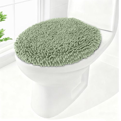 Baahrnom Soft Chenille Toilet Lid Cover 19.5L x 18.5W Machine Washable Toilet Seat Cover Adjustable Rubber Backing Fits Most Round Elongated and Oblong Lids