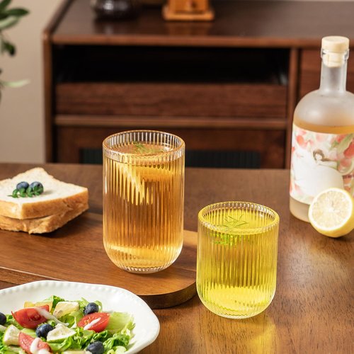 Lumkit Ribbed Drinking Glasses 8pcs, Rocks Drinking Glasses 12oz and 10oz, Tumbler Glasses Cup Set for Wedding, Party, Christmas Gift, Clear