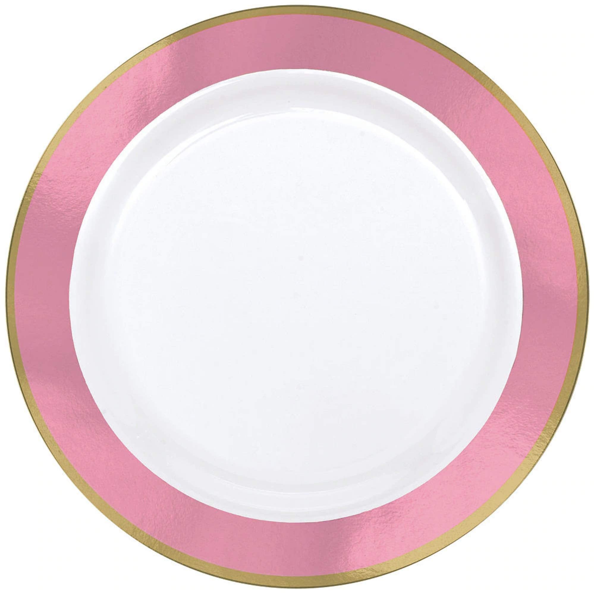 amscan Premium Plastic party-plates, 10 1/4 inches, White with Pink Border