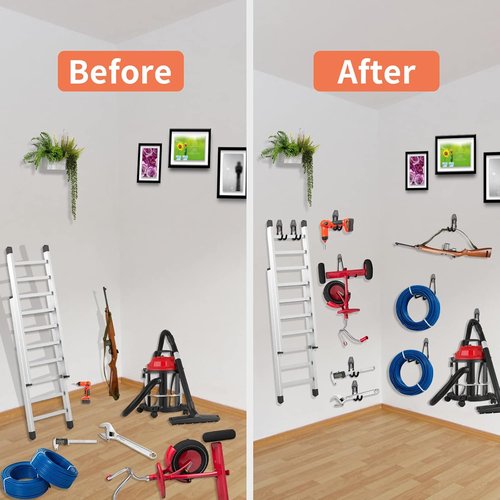 HUPBIPY Heavy Duty Garage Hooks - 7.7 Inch U-Shaped Hangers with Cord Organizer | 4 Pack for Tools & Bikes