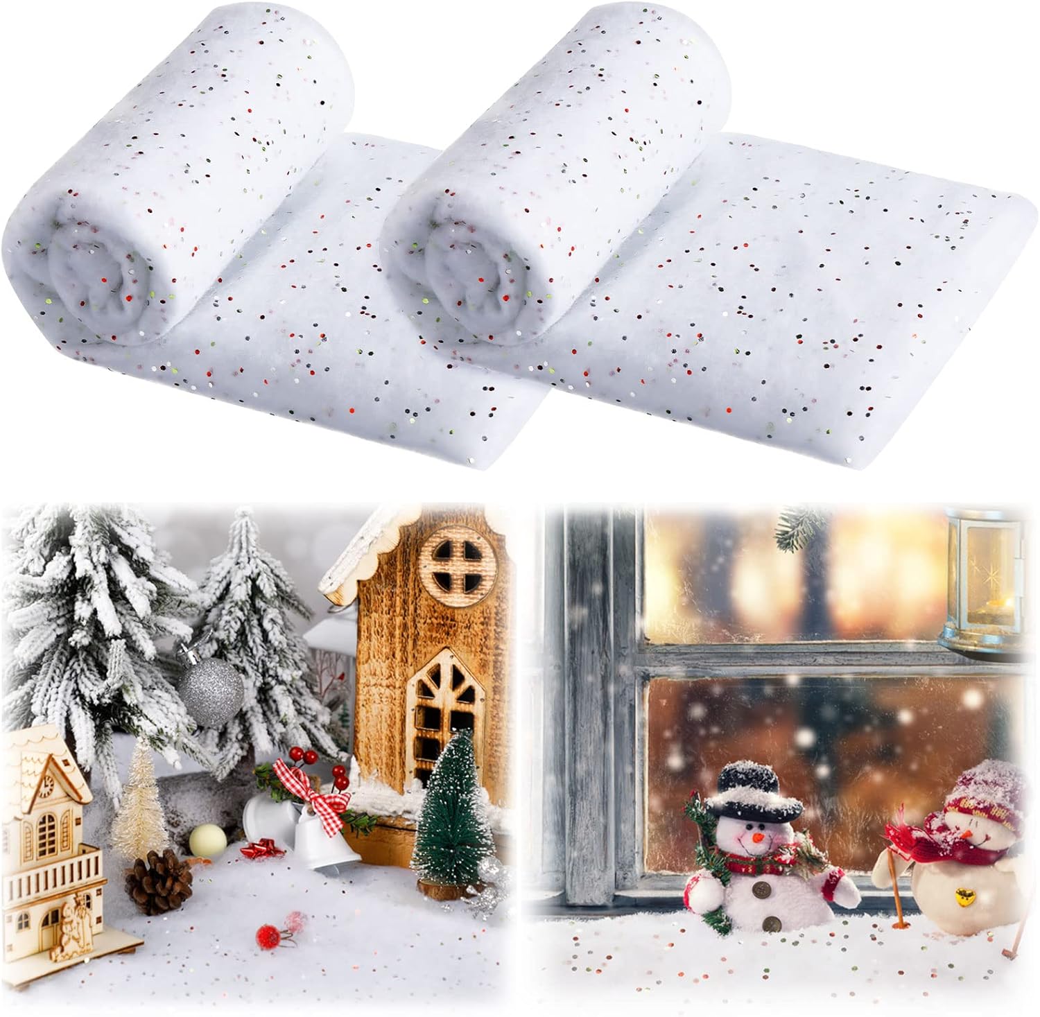 Tatuo Christmas Glittered Snow Blanket - 39.37 x 19.68 Inches | Winter Decor for Tree Base & Village Display