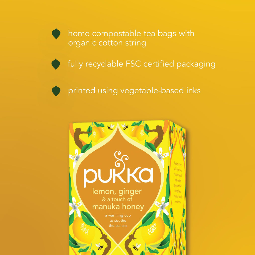 Pukka Organic Lemon, Ginger & Manuka Honey Herbal Tea, Immune Boosting Organic Tea Infusion Selection, With Turmeric, Ideal For Daily Support, Caffeine Free, 80 Total Bags (20ct - Pack of 4)