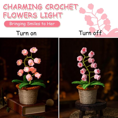 ANZRLE Lily of The Valley Lamp, Pink Crochet Artificial Flowers with Night Lights, Cordless Table Lamp -Birthday Gifts for Women,Cozy Home Decor Mothers Day Gifts