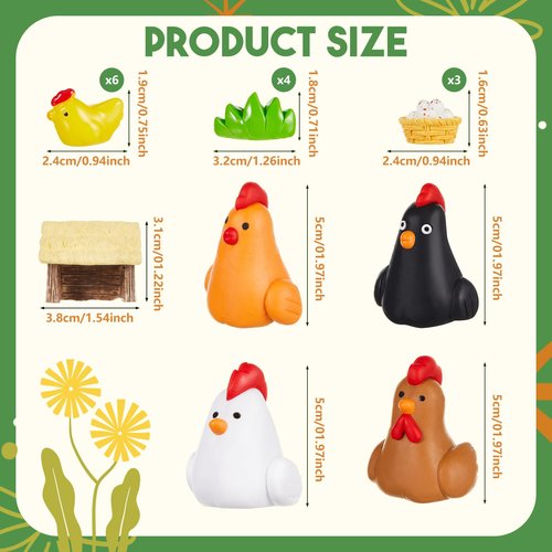 Leinuosen 18 Pcs Chicken Cake Decorations Chicken Birthday Cake Topper Coop Hen Rooster Egg Nest Grass Farm Animal Birthday Party Decorations for Chick Themed Baby Shower Supplies
