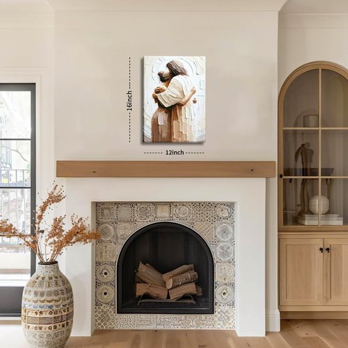 Jesus Embracing Woman Canvas Wall Art - Christian Home Decor Print | 12x16 Inch Framed Artwork
