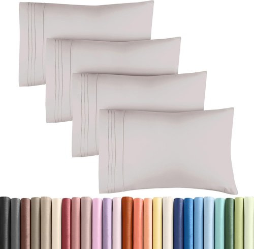 King Pillow Cases by [Brand Name] - Ultra Soft Hotel Quality Covers | Wrinkle-Free & Fade Resistant - Light Grey - Set of 4
