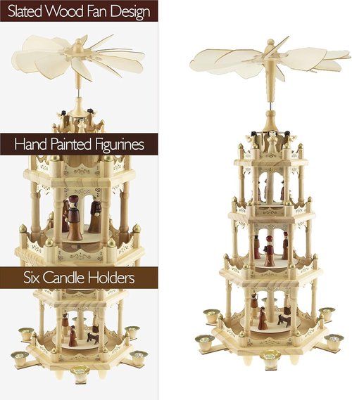 Clever Creations Beige Four-Tier Wooden Christmas Pyramid | 22-Inch Traditional Holiday Décor