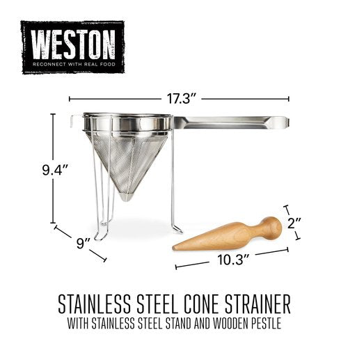Weston Stainless Steel Cone and Pestle Set (83-3030-W), 2 Quart Capacity, Dishwasher Safe, 1.9-Liter, Silver