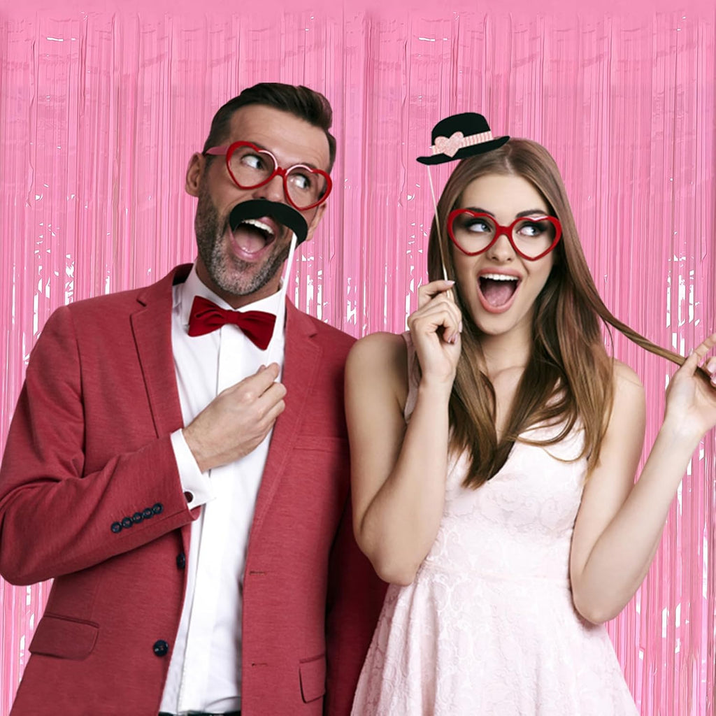 Skiennix 20 Pack Foil Curtains - Pink Metallic Tinsel Fringe Backdrop for Parties & Celebrations