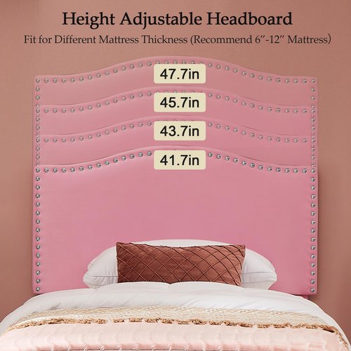 VECELO Twin Bed Frame, Platform Bed Frame with Adjustable Height Upholstered Headboard, Heavy-Duty Frames and Strong Wooden Slats Support, Non-Slip and Noise-Free, Easy Assembly, Pink