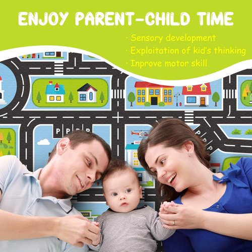 Xuzrdaa Kids Carpet 2.6'x4' Kids Play Rug for Playing, Road Rug for Kids City Life Educational Road Car Carpet for Classroom, Blue Car Carpet for Playoom(Blue, 2.6'x4')