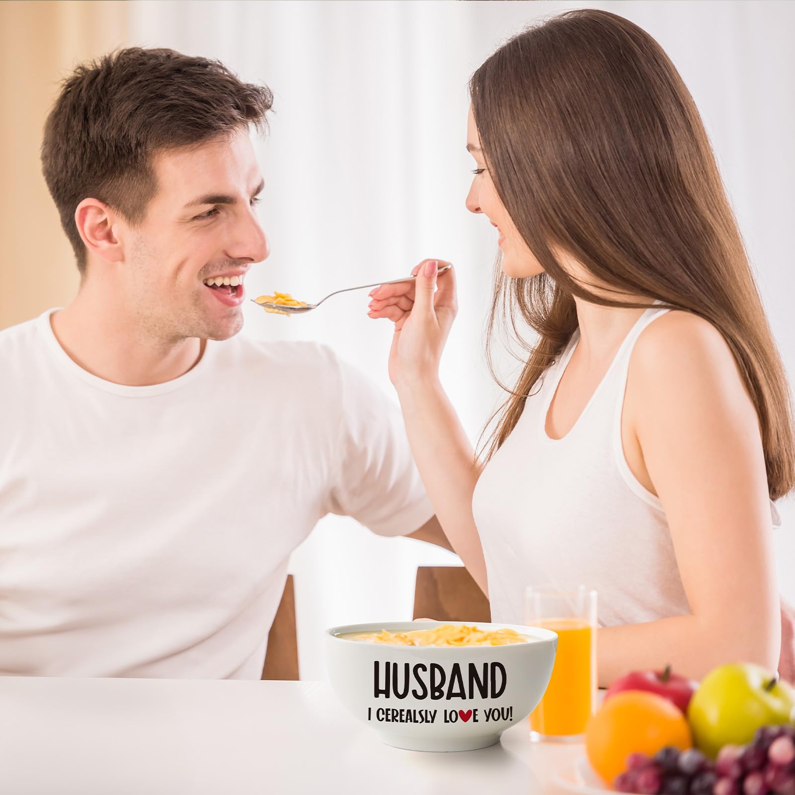Husband Gifts from Wife, Valentines Day Gifts for Him Husband, Ceramic Bowl & Spoon Set for Cereal, Ramen, Soup, Ice Cream, Salad, Fruit - Perfect for Birthday Christmas Valentines Wedding Anniversary