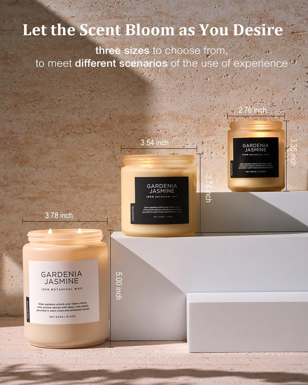 M&SENSE Gardenia Jasmine Scented Candle, 110 Hours Slow Burning Clean Non Toxic 19.4oz 2 Wicks Aromatherapy Candle for Housewarming Gifts, Long Lasting Fragrance for Bath & Office