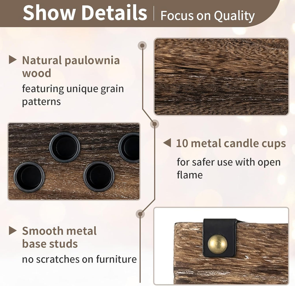 NUPTIO Wood Candelabra - 16.5-Inch Taper Candle Holder for Farmhouse Table Centerpiece | Perfect for Christmas Decor