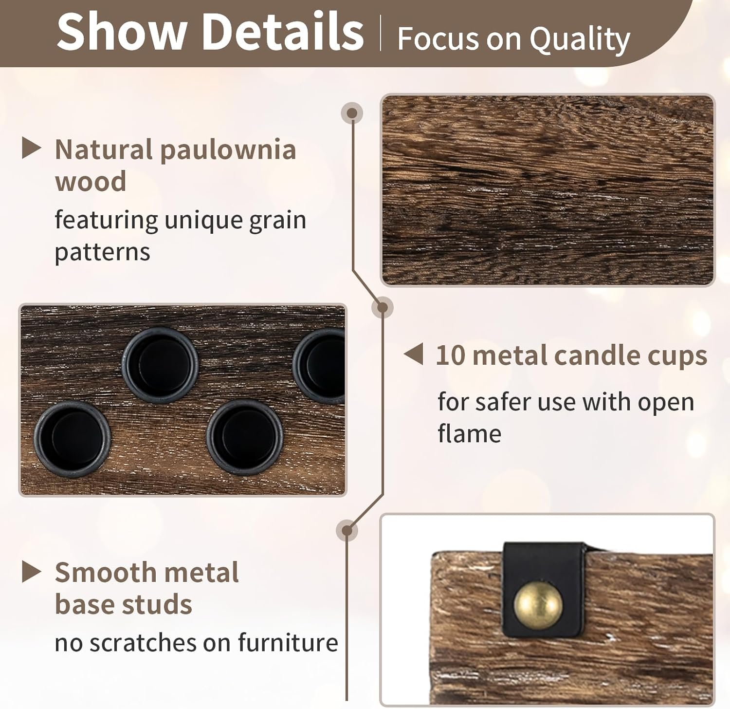 NUPTIO Wood Candelabra - 16.5-Inch Taper Candle Holder for Farmhouse Table Centerpiece | Perfect for Christmas Decor