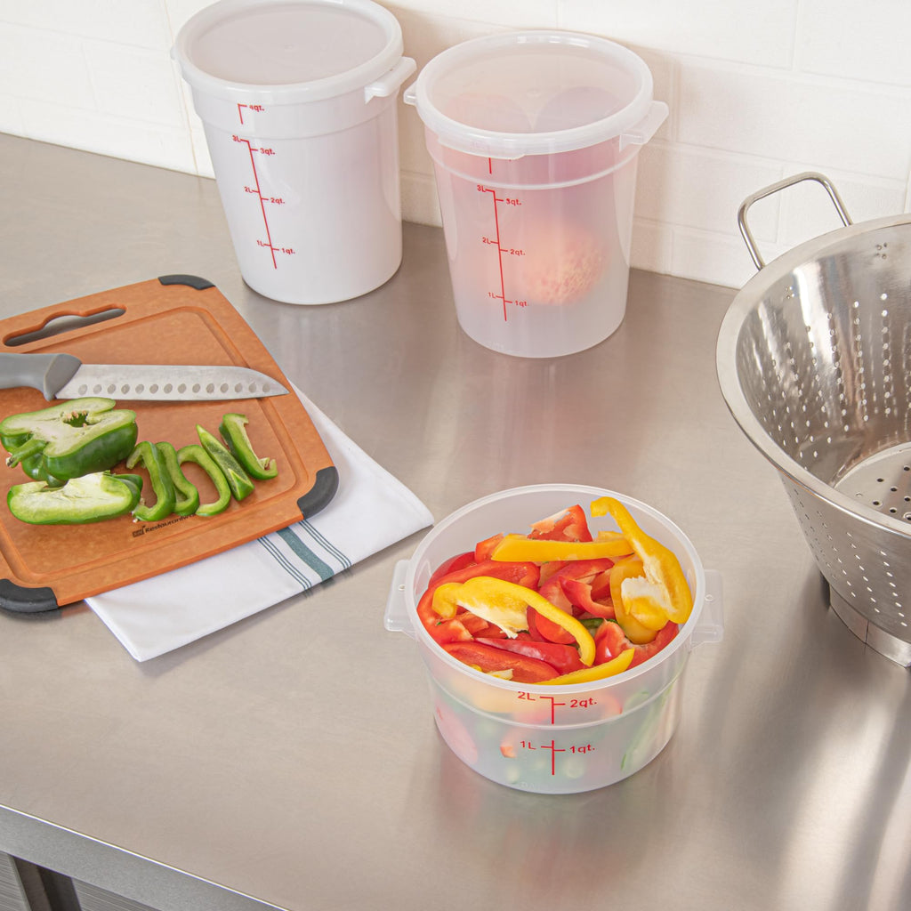 Restaurantware-Met Lux 2 Quart Food Storage Containers, 10 Translucent Storage Containers - Lids Sold Separately, Red Volume Markers, Dishwashable Containers, Side Handles, For Storing Foods