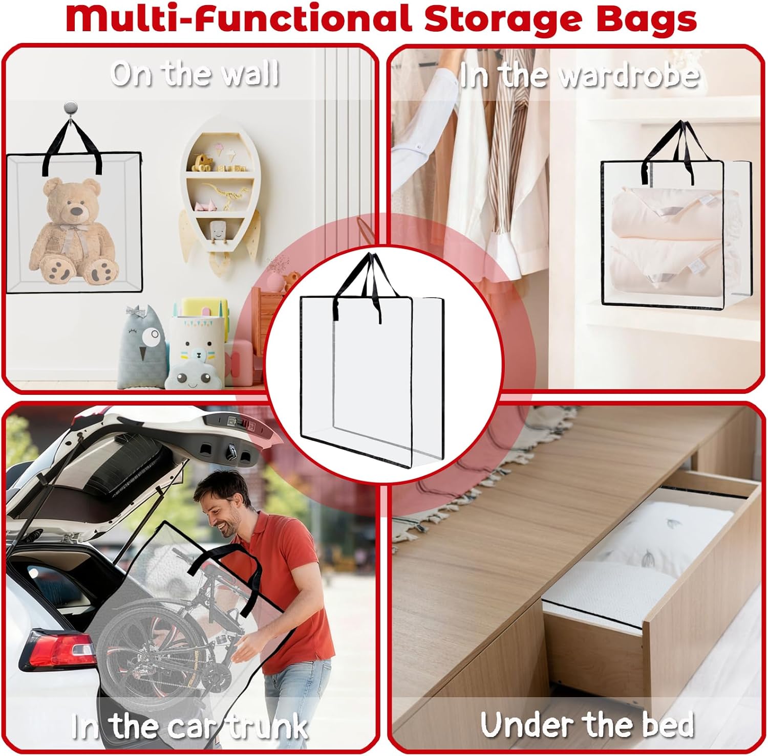 Regine Switzerland Wreath Storage Bag - 26-Inch Clear Container for Christmas Decorations | 5-Pack