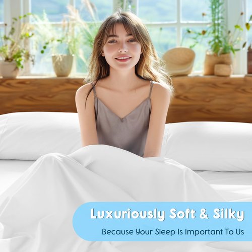 SONORO KATE 100% Egyptian Cotton Sheets Set, Extra Deep Pocket up to 18"-24",1000 High Thread Count, Soft & Breathable 5-Star Hotel Sateen Bed Sheets - 4 PC (White,King)