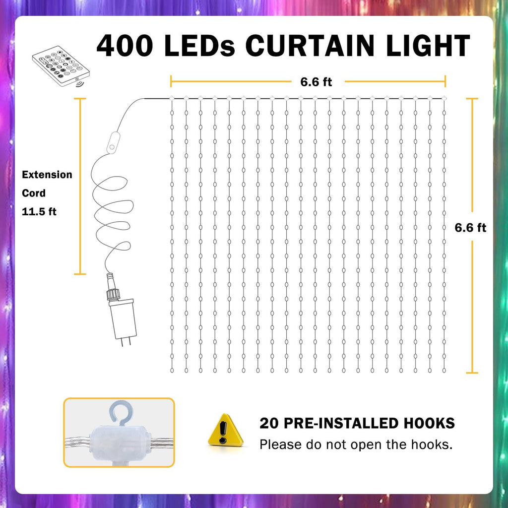 ASTRAEA Smart Curtain Lights 400 LED Curtain Light with APP & Remote,Music Sync,Timer,Indoor Outdoor 6.6Ftx6.6Ft DIY String Fairy Light for Christmas,Halloween,4th of July,Bedroom Wall Backdrop Yard