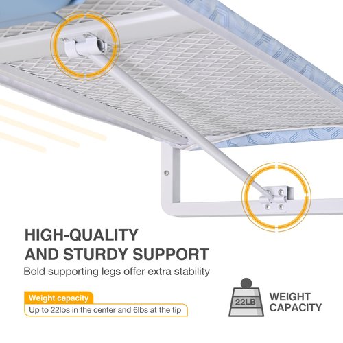 KINGBOARD Wall Mounted Ironing Board with Iron Holder, Compact Ironing Board for Small Spaces, Foldable Iron Stand Heat Resistant Cover, 36" X 12" Light Blue