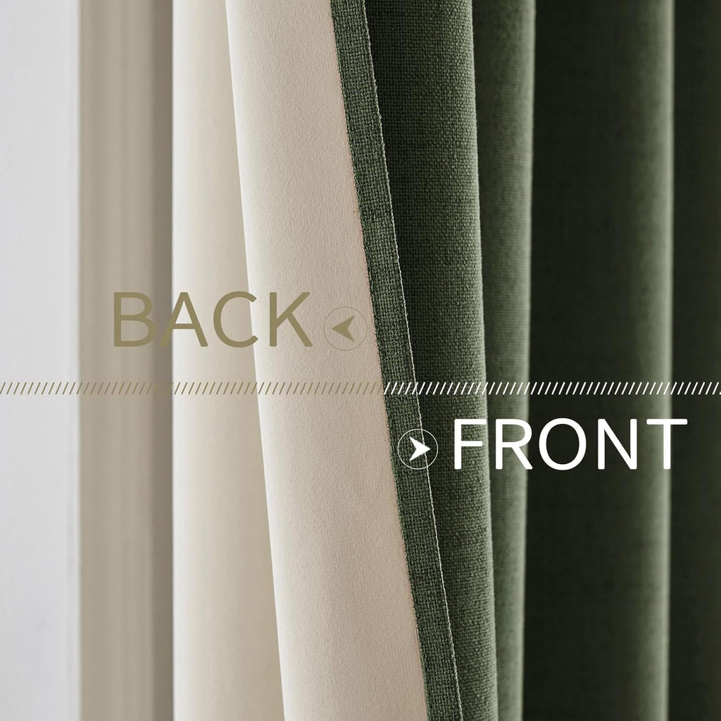 MIULEE Blackout Linen Textured Curtains - Thermal Insulated Olive Green Drapes | 42 x 90 Inch (2 Panels)